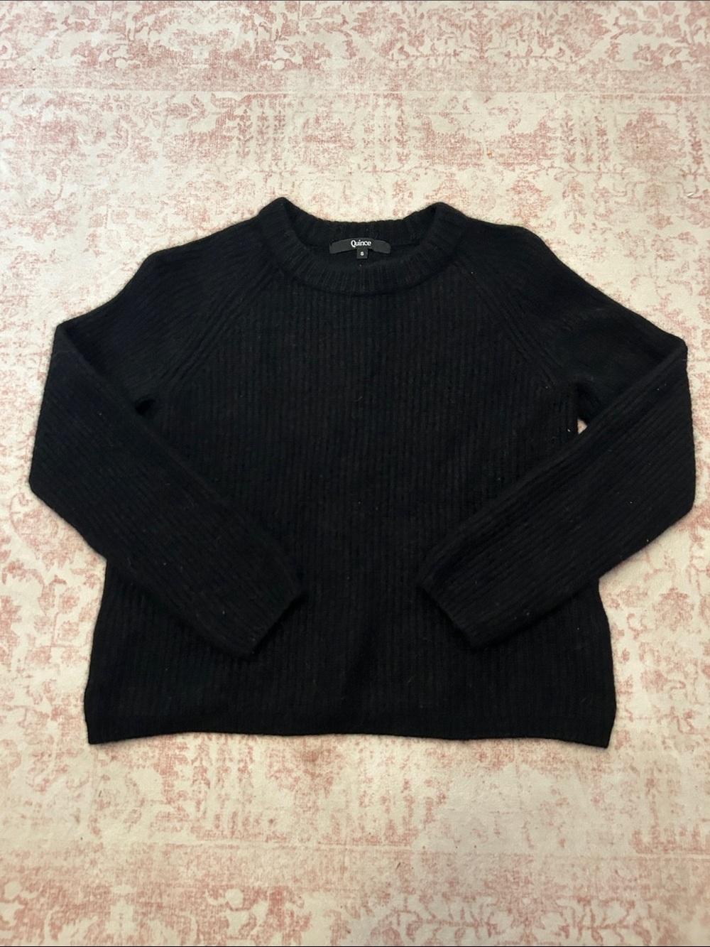 Quince Black Mongolian Cashmere Crewneck Sweater